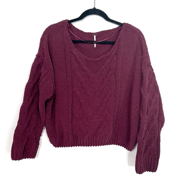 FREE PEOPLE Sticks and Stones Cropped Chenille cable knit Sweater sz Small - Picture 12 of 12